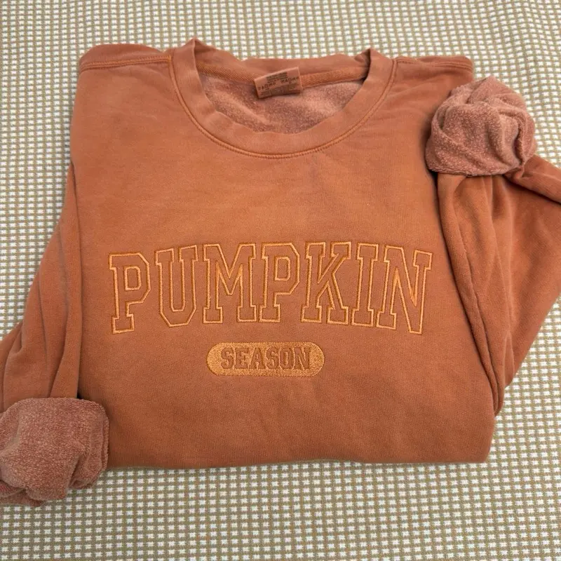 Pumpkin season embroidered light weight comfort colors sweatshirt