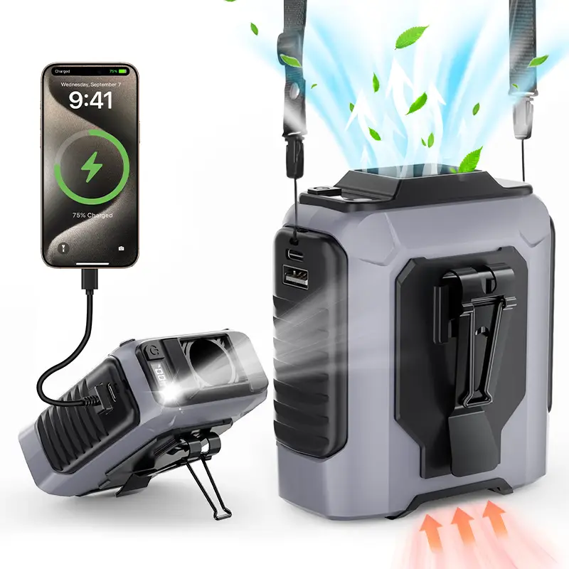 10000mAh Portable Waist Clip Fan,4in1 Cooling Personal Wearable Fan,5 Speeds 16000RPM Belt Fan,Rechargeable Hands-free Neck Fan With Dual Clip & Flash