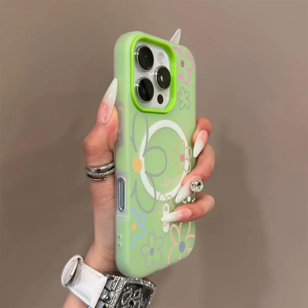 2-in-1 floral magnetic phone case, military grade anti drop, supports Magsafe phone case, suitable for iPhone 17 Air 16 Pro Max 15 14 Plus 13 12 11 Samsung Galaxy S26 Ultra S25 Ultra S24 S23 S22 phone case.