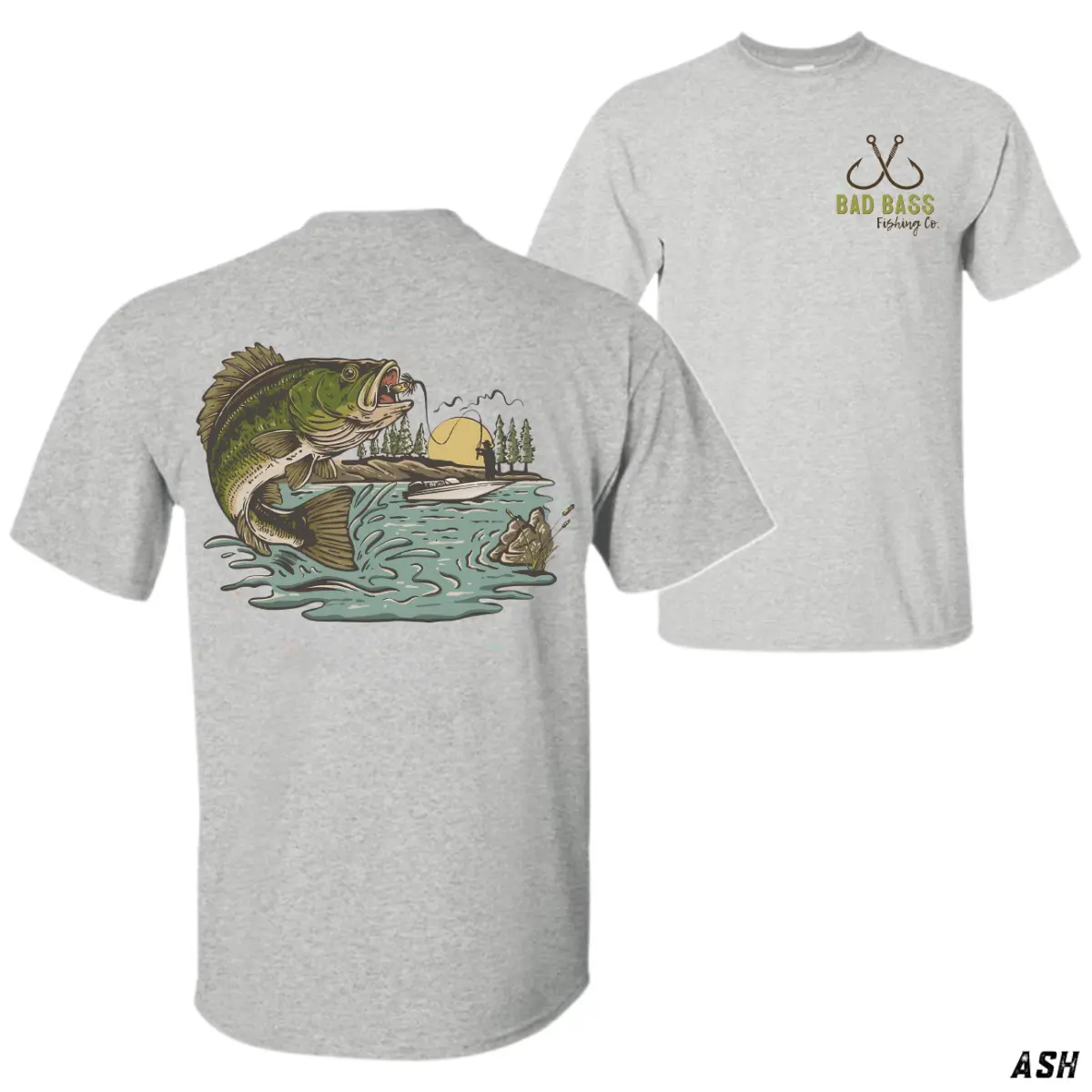 Bad Bass Fishing Co T-Shirt, Bass Fishing Graphic Tee for Men, Large Mouth Bass Lake Design Shirt, Fisherman Gift Idea, Outdoor Fishing Apparel, Lake Life Shirt Unisex Casual Top
