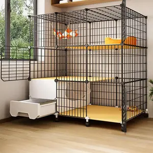 Pet Cage, 1 Count Multi-layer Cat Cages with Litter Box Compartment, Large Space Kitten House, Pet Furniture for Indoor Home, Pet Supplies, Litter Box Enclosure