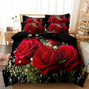 3-Piece Rose Digital Print Bedding Set, Includes 1 Duvet Cover & 2 Pillowcases, Polyester Fiber, No Core Design, Soft & Durable, Decorative Bedsheet Sets