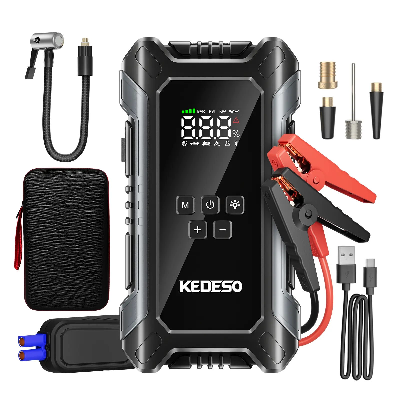 【No false claims】Kedeso Protable 2000A Peak Jump Starter with Air Compressor, 160PSI Portable Tire Inflator, 16000mAh Power Bank, Car Battery Booster for Up to 8.0L Gas & 6.0L Diesel Engines