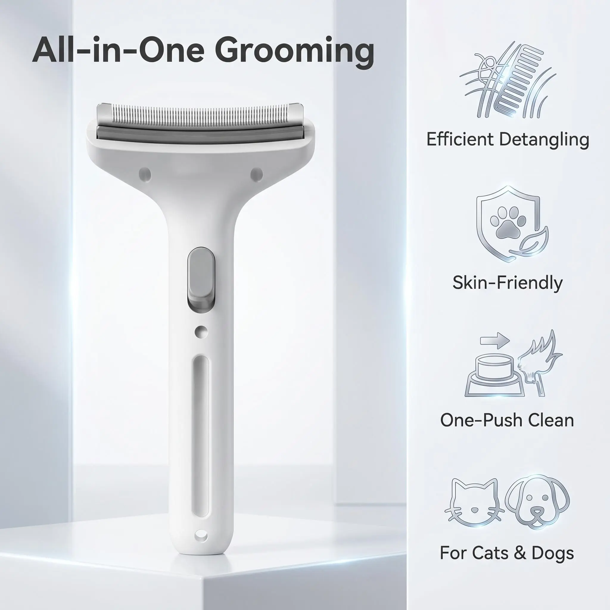 Self-Cleaning Pet Grooming Brush for Cats & Dogs, One-Click Shedding Tool for Loose Undercoat Removal, Gentle Deshedding Comb for Healthy Pet Coat & Skin