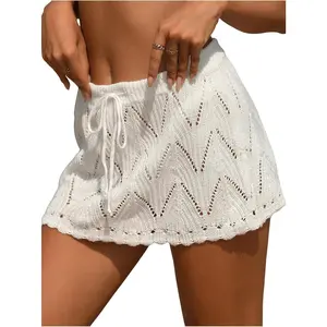Women Crochet Beach Mini Skirt Swim Bikini Cover Up Skirt Knit Swimsuit Bathing Suit Coverup