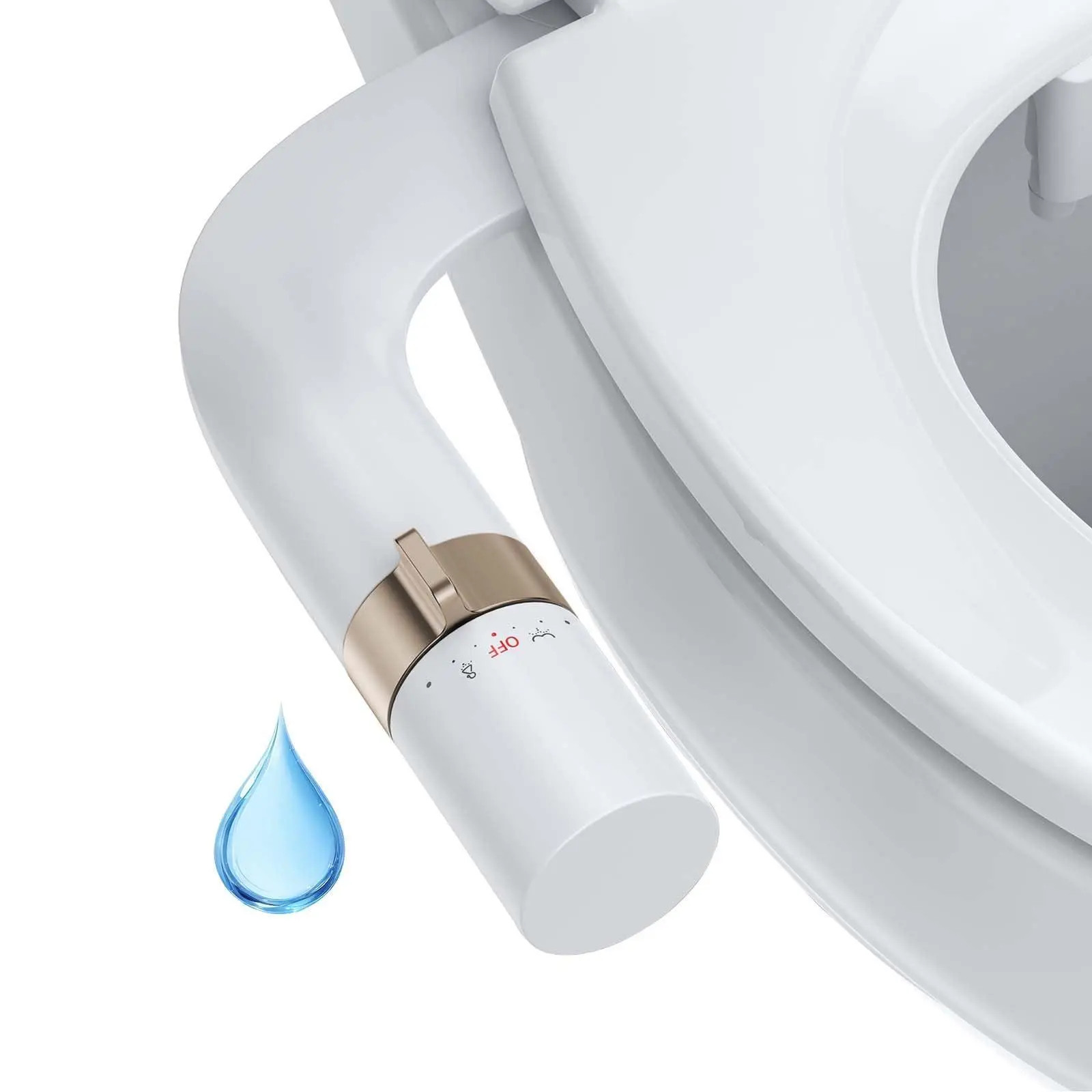 Bidet Attachment for Toilet Non-Electric Dual Nozzle Slim Bidet Attachment with Rose Gold Water Pressure Dial, Toilet Bidet Attachment for Personal Hygiene Simple Installation