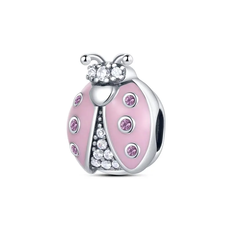 MULA Pink Ladybug Lucky Beads – 925 Silver Plated & Zircon Embellishment, a lucky gift for girls and women, suitable for all Pandora bracelets and necklaces