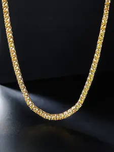 1PC ICED CHICS Orange single-row zircon hip-hop necklace, unisex, 4mm wide zircon, Zircon Tennis Chain