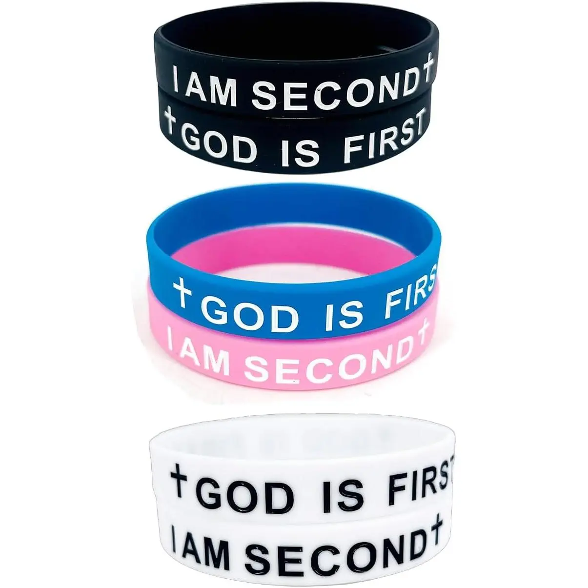 GOD IS FIRST IM SECOND Inspirational Bracelets Christian Faith Rubber Bracelets for Women Men Engraved  Verses Cross  Wristband Religious  Gifts