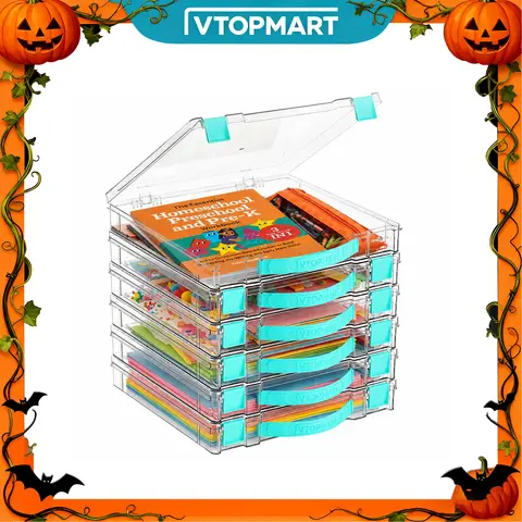 【4.5QT Storage Bin】Vtopmart 3/6/8 Pack Clear 4.5QT Craft & Scrapbook Storage Box with Handle, Snap-Tight Latch Lid, 12"x12" Paper Fit, Stackable, Easy to Carry, for Art Supplies Puzzles Board Game, Playroom Organization, Halloween GiftIdea