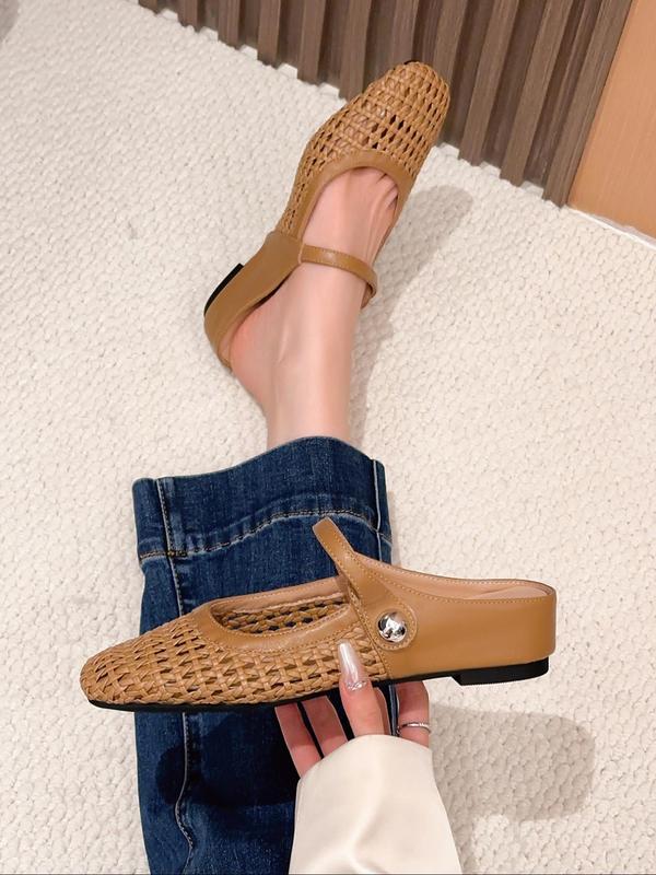 Women's Square Toe Woven Hollow Out Casual Flat Shoes, PU Leather Upper, Rubber Sole, Medium Width, All Season Fashion Sneakers Women's Square Toe Woven Hollow Out Casual Flat Shoes, PU Leather Upper, Rubber Sole, Medium Width, All Season Fashion Sneakers