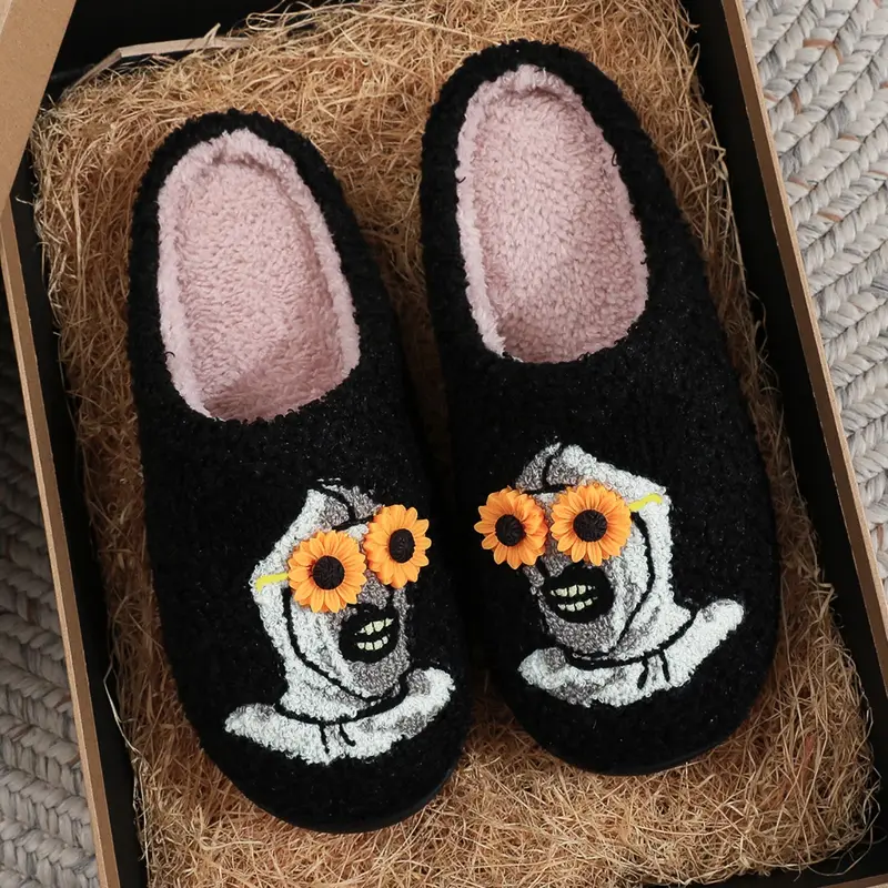 Horror Cartoon Embroidered Plush Slippers, Soft and Comfortable Home Shoes for Men and Women, Perfect for Autumn and Winter Relaxation, Ideal Halloween Gift