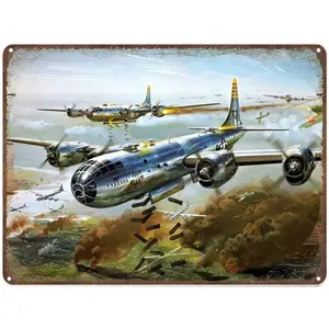 Metal Plate Signage,WW2 US Bomber in Action Poster,Metal Tin Sign Wall Decoration for Bar,Restaurant,Cafe, Living Room,Bedroom,Garage,Music Bar Club Men's Cave Art Decor Wall Poster Gift 8x12 Inch