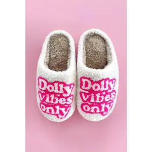 White Dolly Vibes Only Slip On Plush Slippers winter slipper