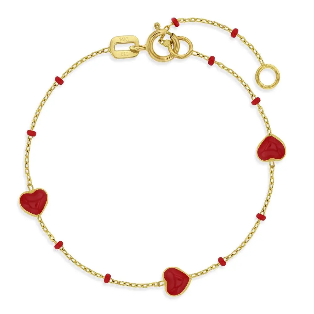14k Gold 5.5" Red Enamel Heart Baby / Toddler / Kids Bracelet