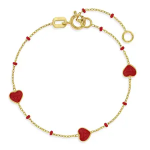 14k Gold 5.5" Red Enamel Heart Baby / Toddler / Kids Bracelet