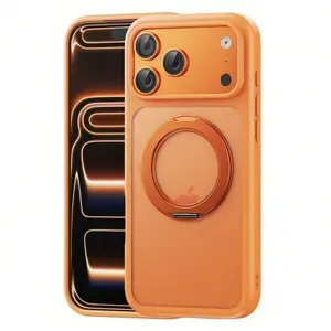 New Solid-Color Semi-Transparent Magnetic Stand Phone Case – Skin-Friendly Texture, 360° Rotating Stand, Wireless Charging Compatible for iPhone 17 Pro Max / 17 / 17 Plus / 17 Air / 16 / 16 Pro Max / 16 Plus / 16 Pro / 15 / 15 Pro / 15 Plus / 15 Pro Max /