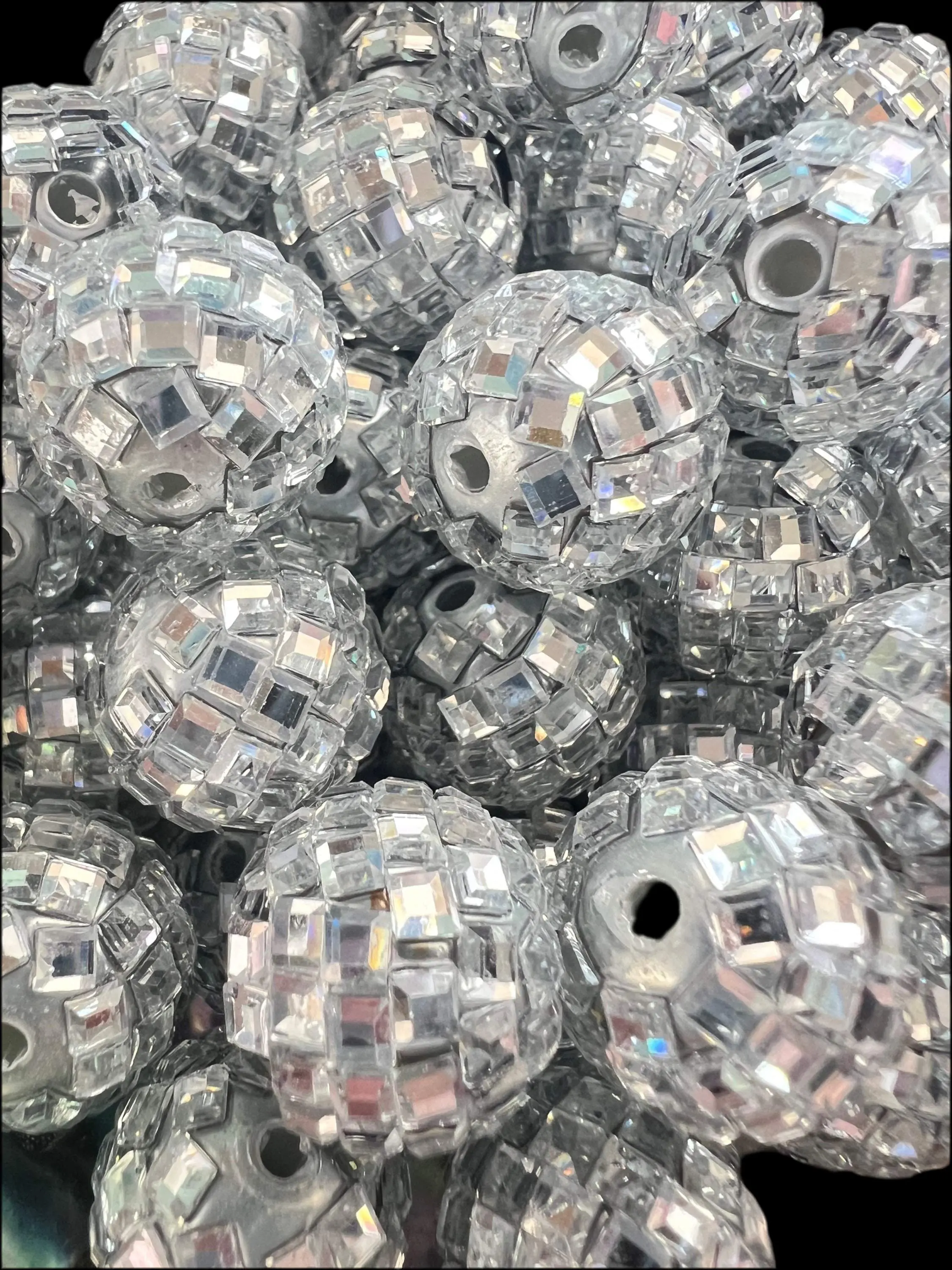R108 (10PCS)- 16mm Silver/Chrome DISCO Mirror Round Acrylic Rhinestone Beads
