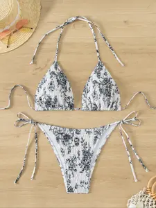 Women's All Over Print Bikini Set, Casual Fashion Chic Swim Top & Swim Bottom Swimsuit Set for Beach Holiday Vacation, Ladies Swimwear for All Seasons