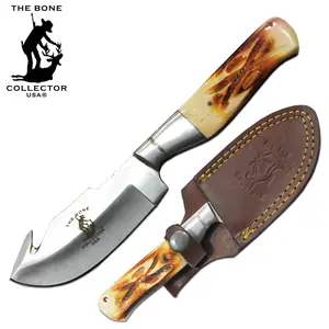 BC 804 7.5" Bone Collector Gut Hook Blade Skinning Hunting Knife with Leather Sheath Outdoor Camping Fishing Gift Multi Tool