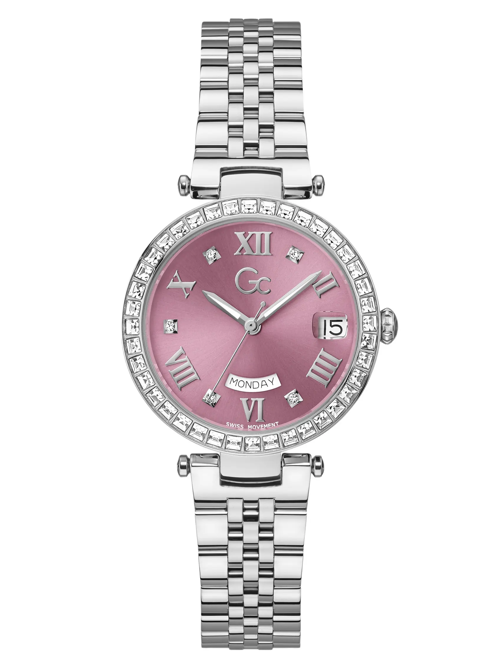 GUESS Female Gc Silver-Tone and Pink Multifunctional Watch