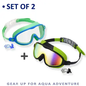2 Packs Kids pool accessories-Swim-Goggles with Ear Plugs,  Wide View Anti Fog UV Anti Shattered Lens for Kids Water Sports Equipment
