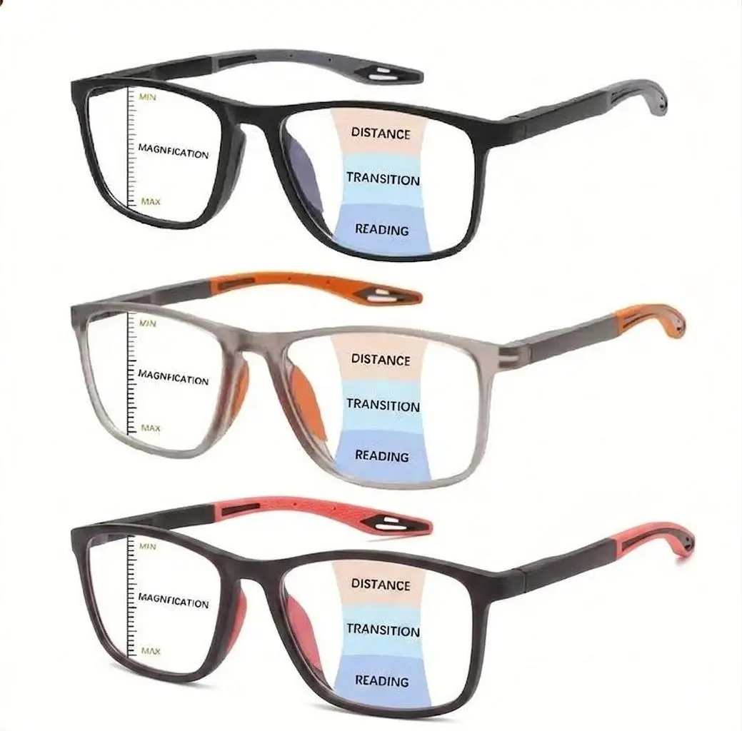 ViewSelect Blue Light Blocking Progressive Reading Glasses with Spring Hinge - HD Anti-Fatigue Computer Readers for Men & Women (Black, Orange, Clear)