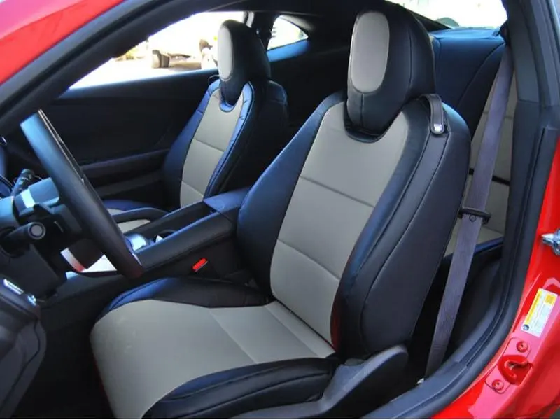 For Chevy Camaro seat covers - 2010~2015, IGGEE Premium Leatherette, Black/Grey, 2 Front seats, Original fit