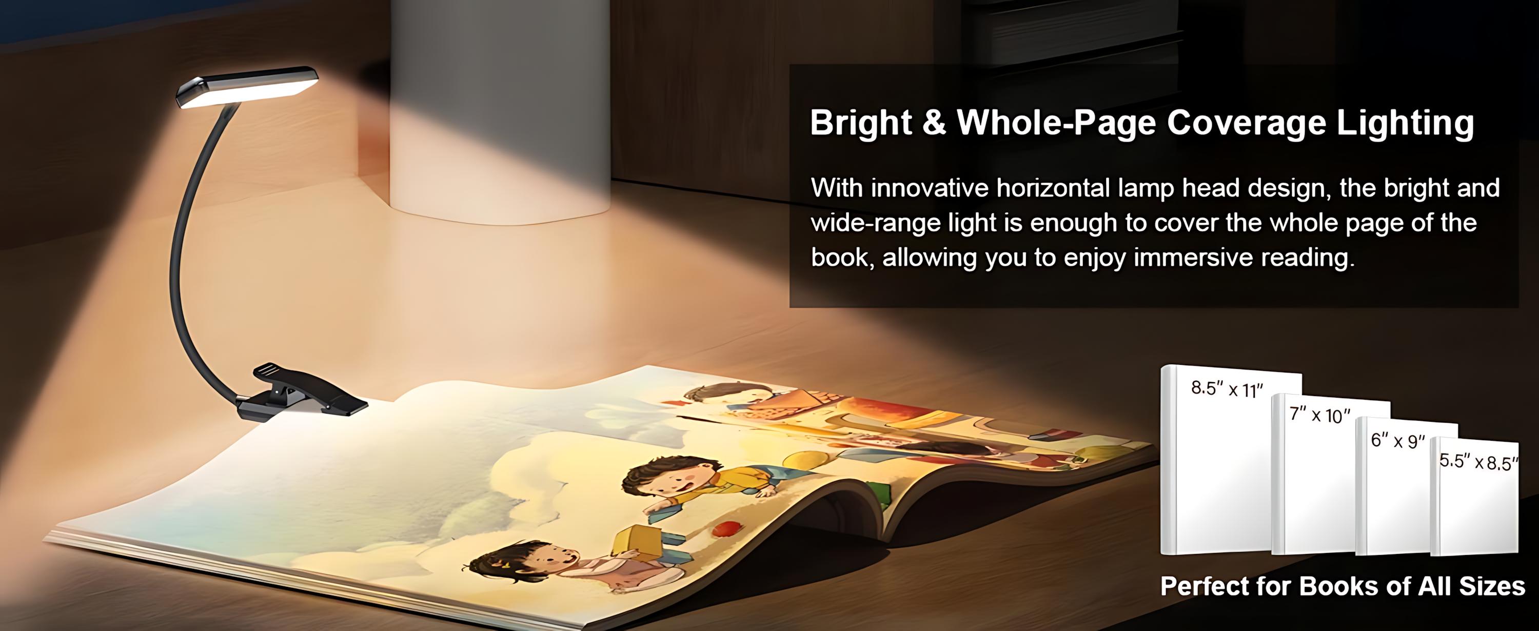 Rechargeable book light with 24 LEDs, 3 color modes, stepless dimming, clip-on reading lamp with memory function, eye protection light, up to 80 hours battery life—ideal for bed reading, bunk beds, dorm rooms, travel, and a great gift for book lovers.