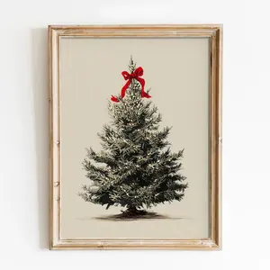 Vintage Christmas Tree Print | Holiday Wall Art Festive Vintage Tree Printable Wall Art
