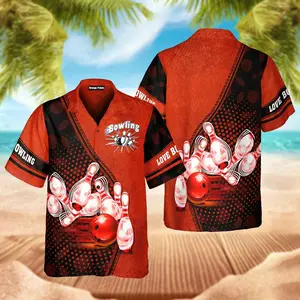 Personalized Bowling Team Hawaiian Shirt, Custom Name Button Down Shirt, Matching Bowling Team Shirt, Bowling Lover Gift, Bowler Shirts