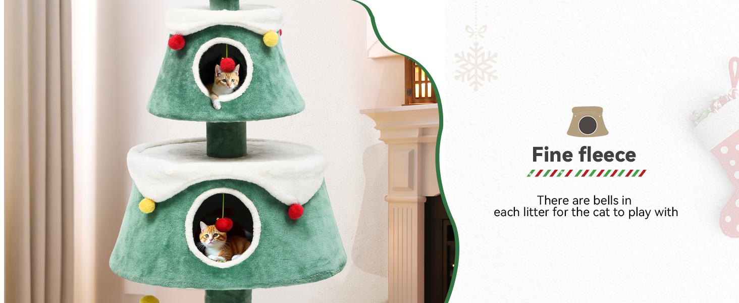 Yitahome Red Green Cat Tree with Cat Teaser Toy, Cat Tower for Indoor Cats with Cat House, Tree Design with Plush Ball for Cats