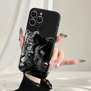 Phone Case: Leopard & Black Panther Pattern Painted Frosted Straight Edge Fine Hole Mobile Phone Case Made of TPU Material, Popular Camera-Protection Case for iPhone 17/16/15/14/13/12/11 Pro Promax Plus