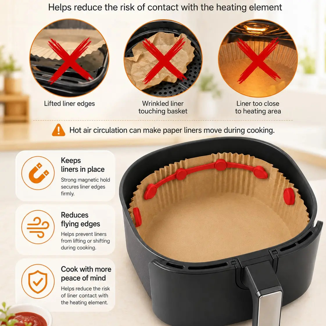 High-Temperature Silicone Air Fryer Magnet Holder, Secure Metal Basket, Heat-Resistant, Easy Install, Multi-Purpose Kitchen Tool