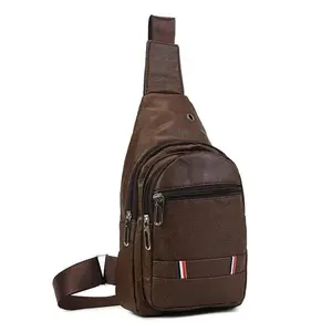 Waterproof Mens Chest Bag Pu Leather Sling Bag with USB Charge Port Casual Business Anti-theft Solid Chest Bag Men's Crossbody Bag Simple Outdoor Bags for Men