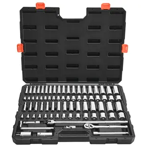VEVOR Socket Set, 76 Pieces, 3/8 inch Drive Socket and Ratchet Set, SAE and Metric, Deep and Shallow, Mechanic Tool Kit with Accessories and Storage Case, CR-V Alloy Steel, for Automotive Repair
