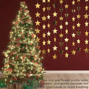 Glitter Star Garland Banner Decor,Star Hanging Bunting Banner Bright Backdrop for 2026 Graduation Prom Wedding Birthday Christmas Party Supplies(Gold)