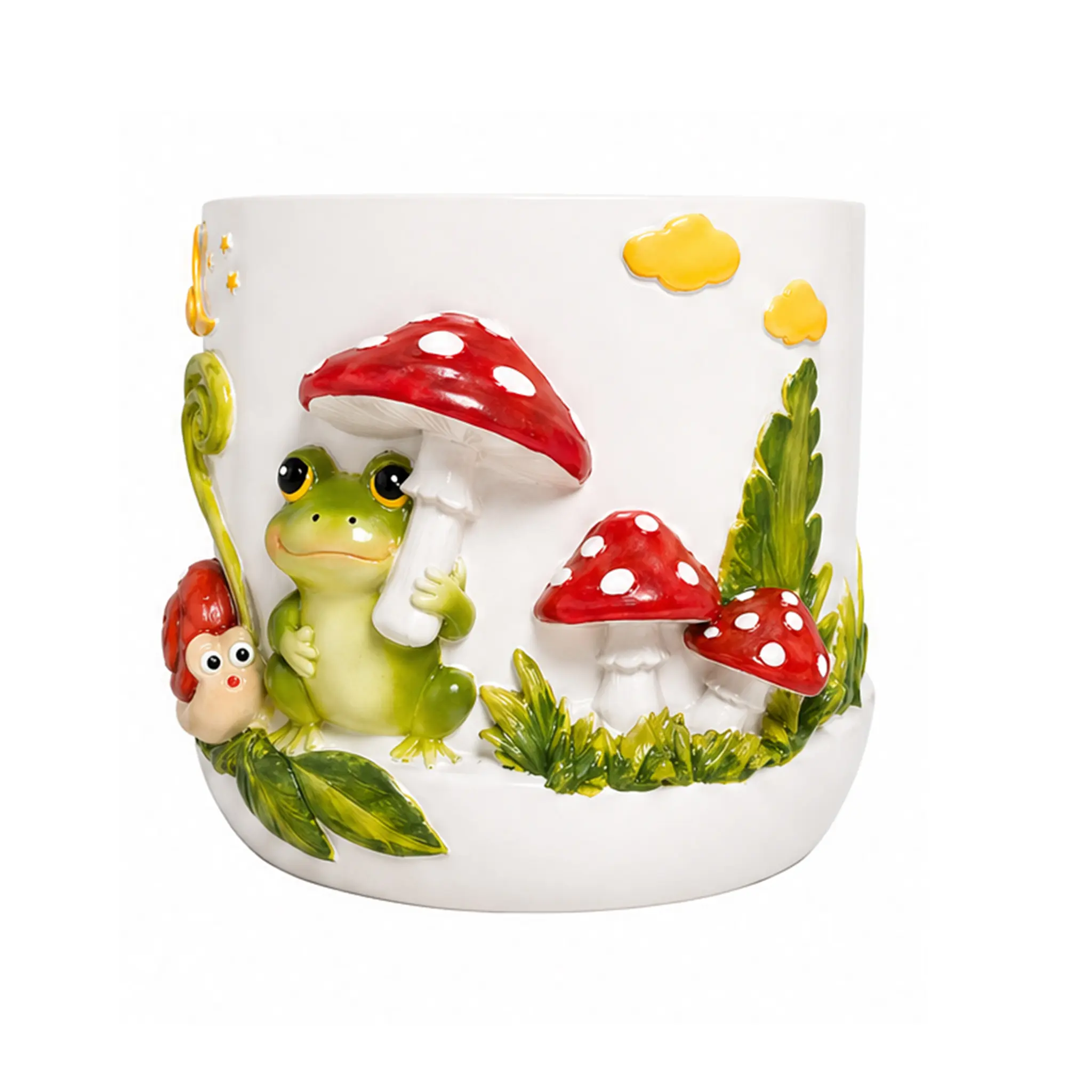 Coniuty Freestanding Frog Mushroom Design Plastic Flower Pot & Planter with Drainage - Decorative Vase for Shelf Display, Home Decor, Decorative Vases
