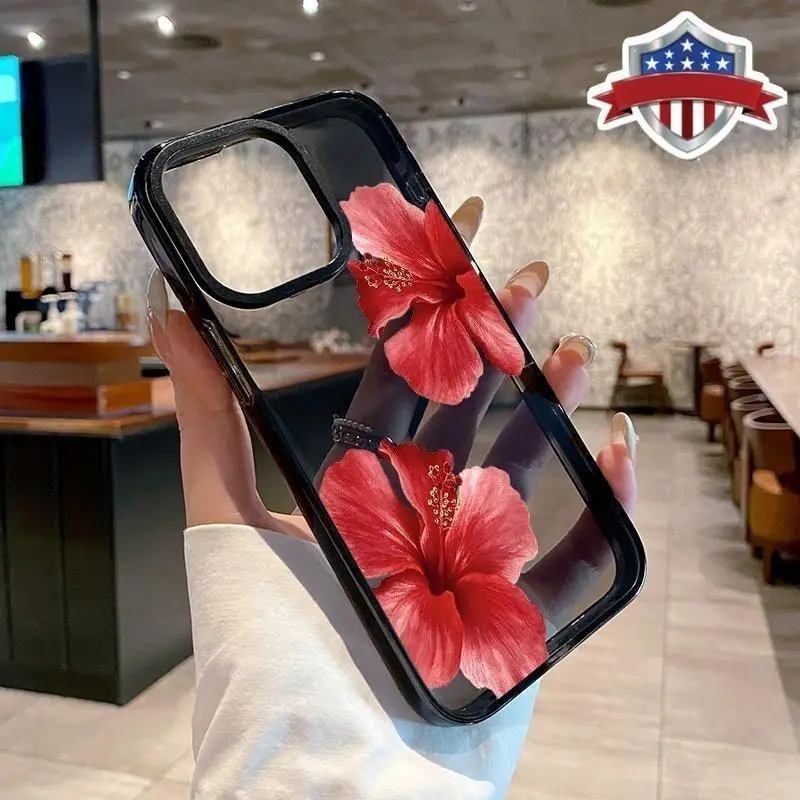 Case for iPhone 17 16 Pro Max 15 Plus 14 13 12 11  Air Hibiscus Blooms Non-Yellowing Shockproof Clear slim Protective Softcase