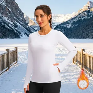 Women's Thermal Fleece Long Sleeve Workout Shirt - Athletic Base Layer with Thumb Holes and Zipper Pocket for Running, Hiking, Cold Weather Training, Comfortable Moisture-Wicking Activewear Top