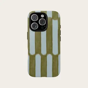 Watercolor Vertical Striped Smartphone Case - Blue, Olive Green Fashion Cellphone Casing, Protective Handheld Phone Accessories for iPhone 17,16,15,14,13,12,11 Pro Max (Spring Style)