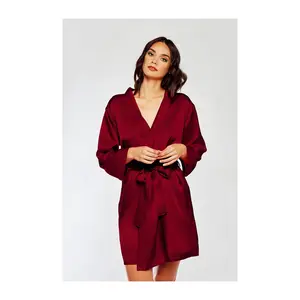 iCollection Soft Satin Burgundy Robe