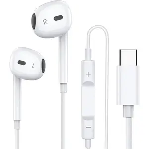 USB-C/Lightning wired headphones with microphone and volume control – wired earbuds with a built-in remote control to control music, calls, and volume.