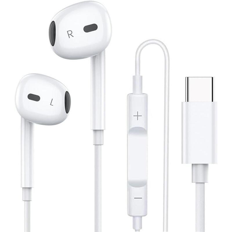 USB-C/Lightning wired headphones with microphone and volume control – wired earbuds with a built-in remote control to control music, calls, and volume.
