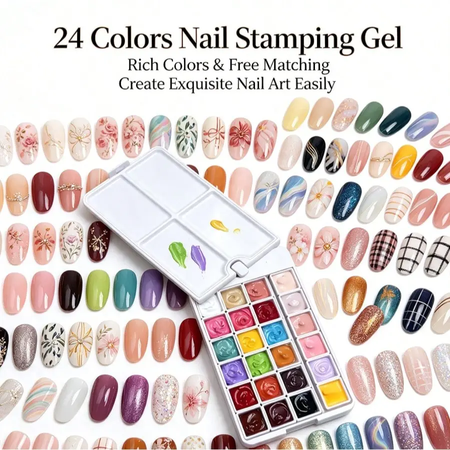 Women's 24-Color Nail Art Stamping Gel Palette, Professional-Grade Mixable Gel for DIY Manicure, Nail Printing & Drawing Painting