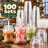 Cartoon Panda Disposable Transparent Plastic Cups with Lids Set - 100 Pack (12oz/16oz), Lightweight, Sturdy, Leak-Proof, Space-Saving (50% Storage Reduction), Ideal for Picnics, Poolside, Busy Event Venues, Iced Drinks