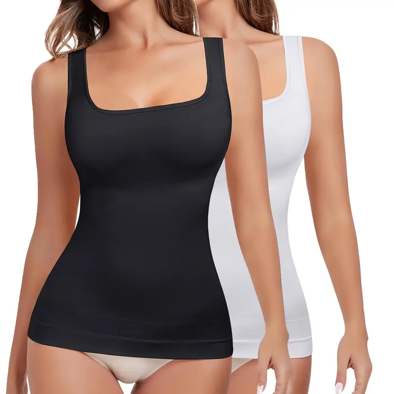 Women's Tummy Control Shapewear Tank Tops, Square Neck Compression Tank Top, Solid Backless Camisole Body Shaper, Basic Minimalist Womenswear Lady Underwear, Summer Tops Tummy Tuck Garment, Tummy Tuck Shapewear