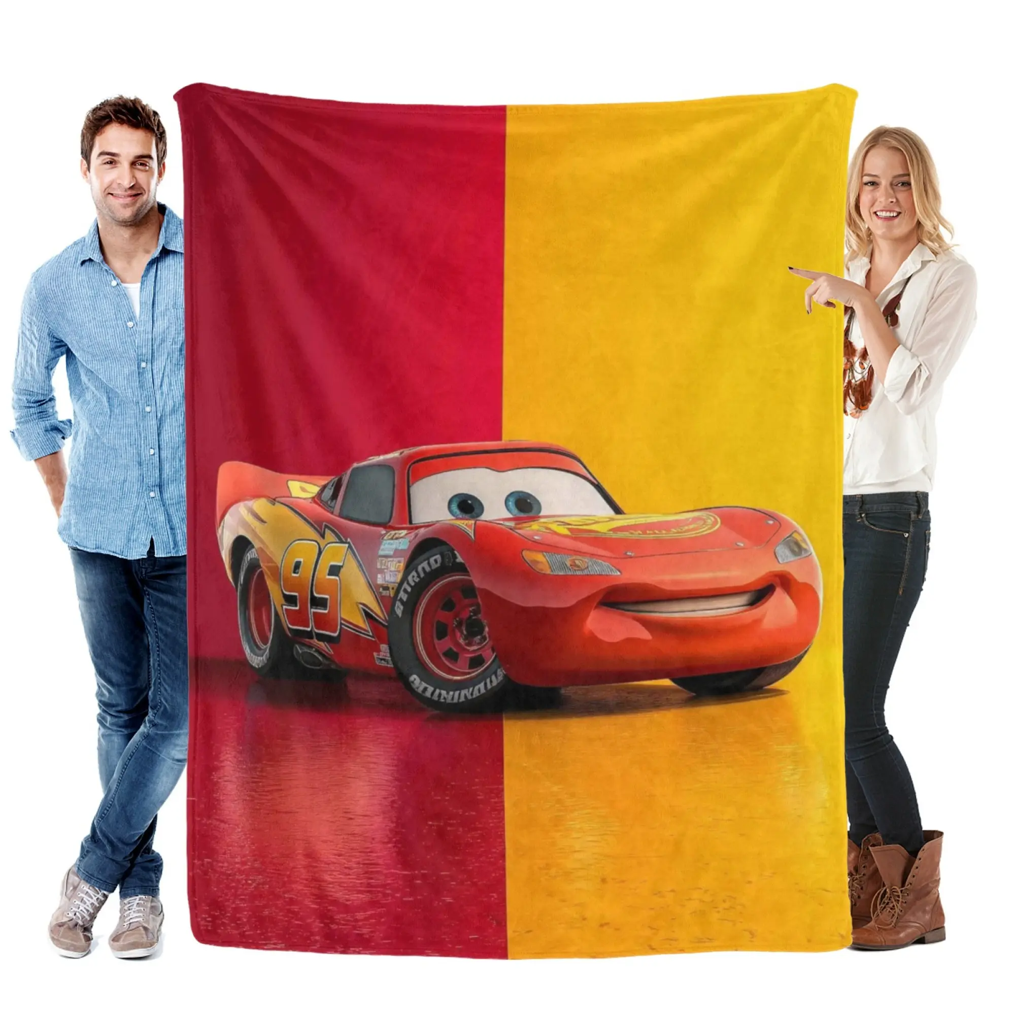 [SummerVibes] DISNEY CLASSIC Cars Lightning McQueen Two-Tone Flannel Blanket, Soft Cozy Throw for Home, Bedroom Decor & Couch