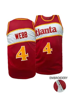 Men's Atlanta Red & White Basketball Jersey, Crew Neck Embroidered Pullover, Comfortable Tank Top, Breathable Vest, for Outdoor Sports & Game, Daily Casual Loose Fit, Unisex All Season Wear