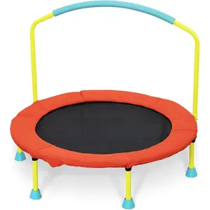 Fisher-Price Mini Trampoline, WonderJump 3ft Round Indoor Toddler Kids Trampoline with Stabilizing Handlebar